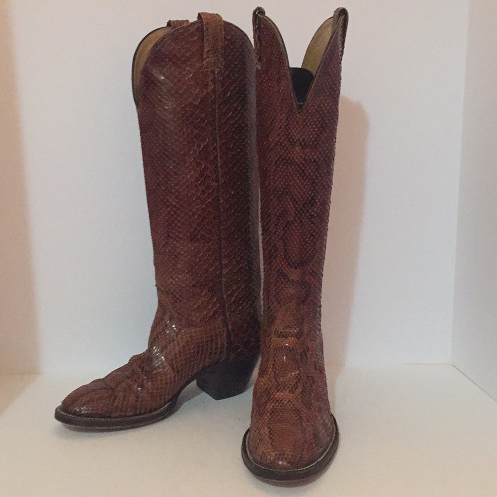 Vintage Cowboy BOOTS Brown 🐍 skin & leather 8B